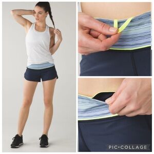 Lululemon Navy Inkwell Yellow Ray Run Speed Short 4-way Stretch